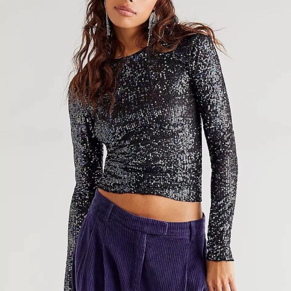 FREE PEOPLE INTIMATELY gold rush long sleeve top Sz L NEW